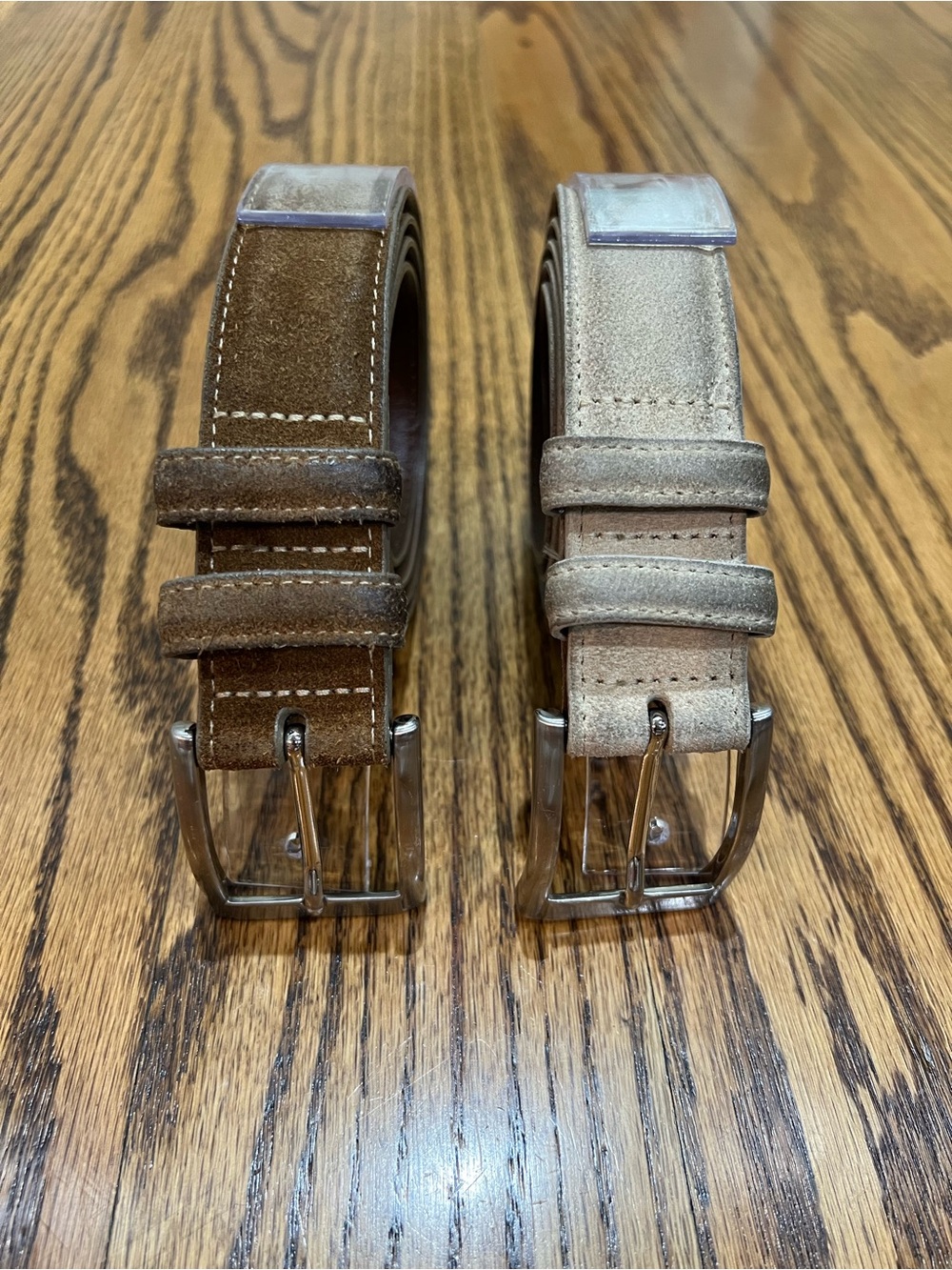 Torino Leather Company Pair Men's European Sueded Calfskin Belts Sz 42 Whiskey